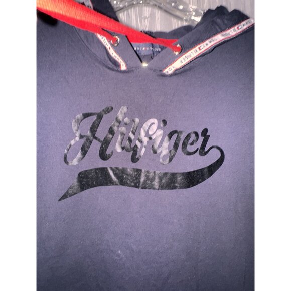 Tommy Hilfiger Navy Blue Logo Hoodie Dress With Red Drawstrings Size M - Picture 2 of 8